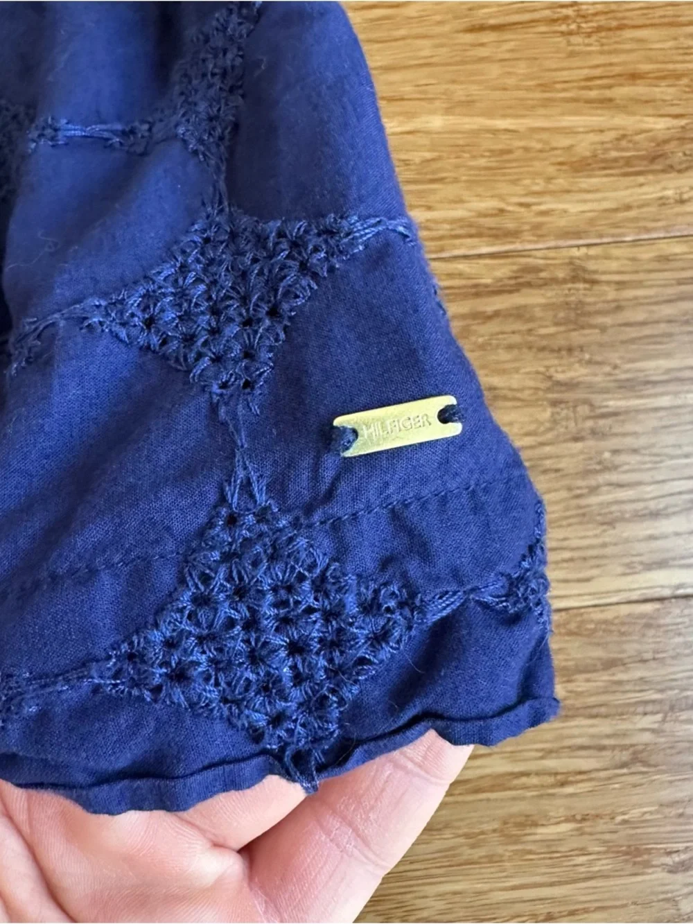 TOMMY HILFIGER Girl 7 Royal Blue Old Money Eyelet Fit-and-Flare Sleeveless Dress